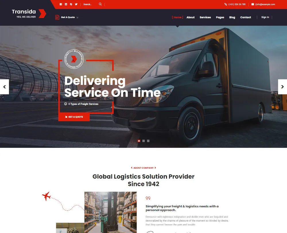 giao diện thiết kế website logistic